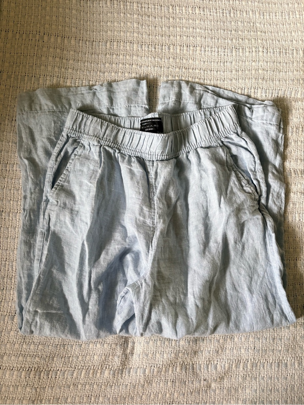 Tahari Light Blue Women’s Linen Trouser Pants